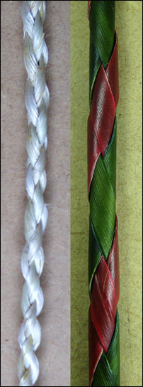 four plait cord made from flax fibre and flax strips