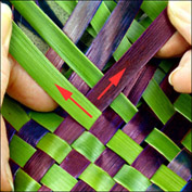 photo of dyed flax strops being woven