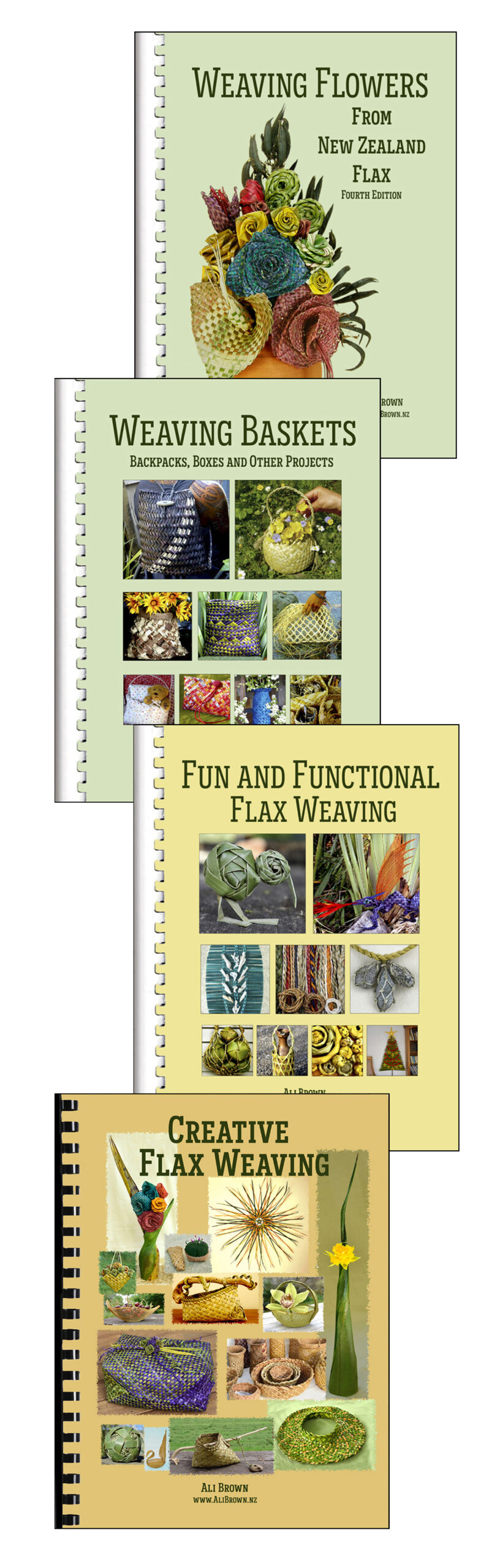 Photo of set B of 4 flax weaving books