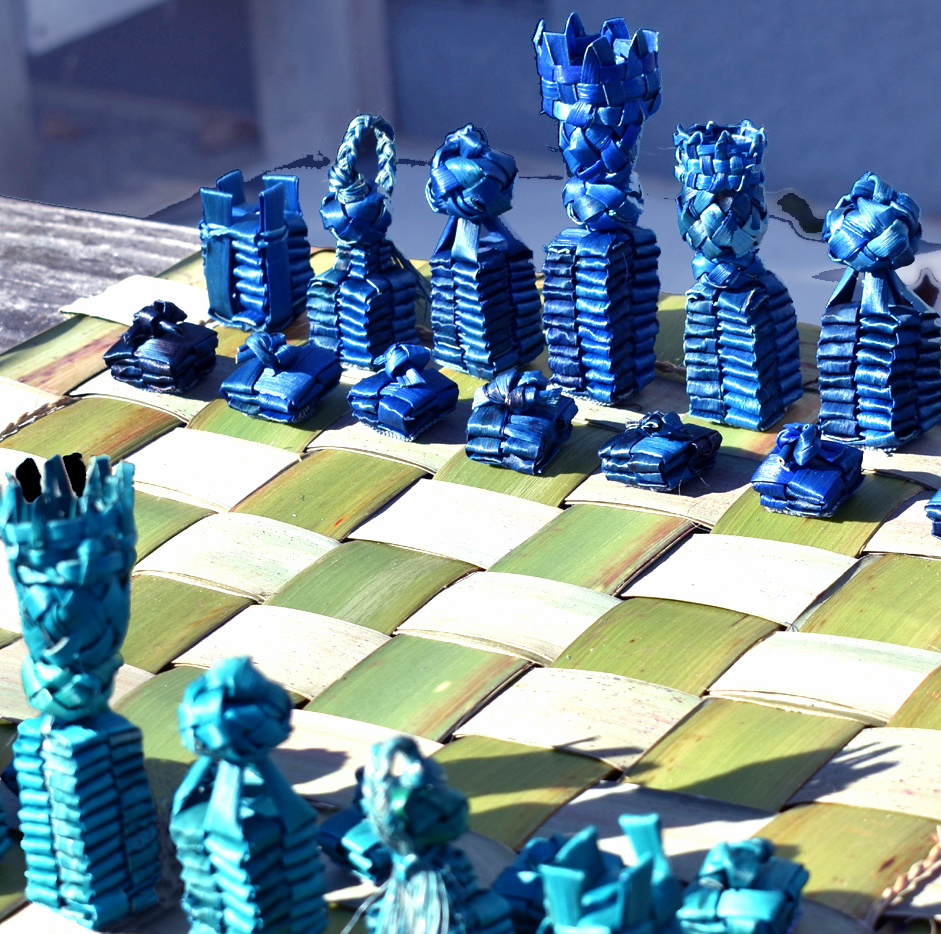 image of woven chess pieces