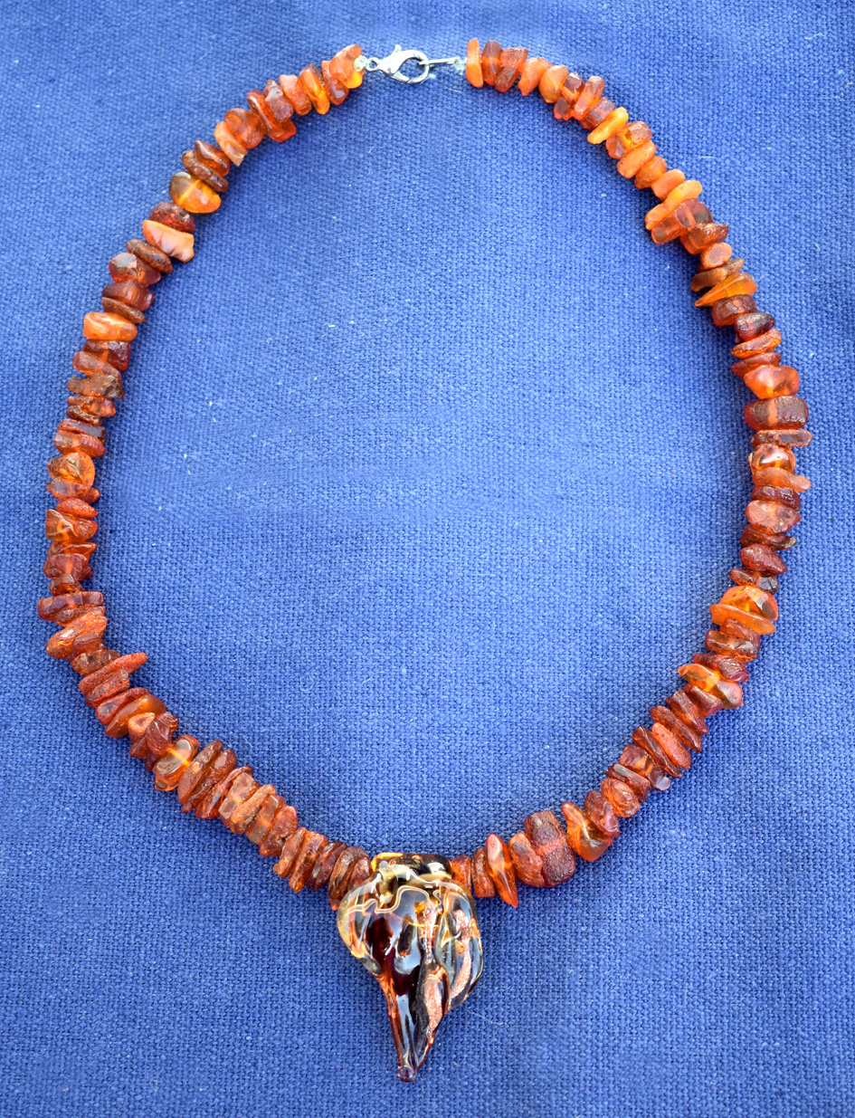 necklace with handmade glass leaf