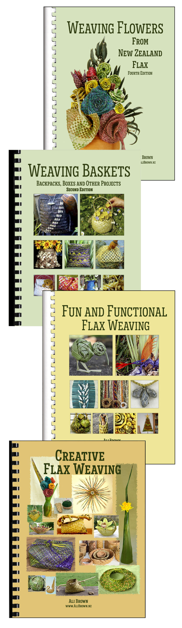 Photo of set B of 4 flax weaving books
